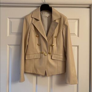 Anthropologie Vegan Leather Cream Blazer with Gold Buttons